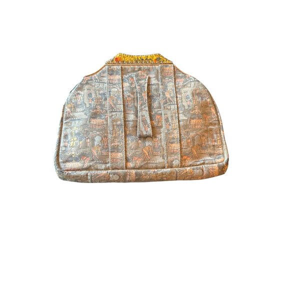 Vintage A La Reine Des Fees Paris Clutch Purse Tapestry Dance Scene Enamel Clasp - Picture 4 of 6